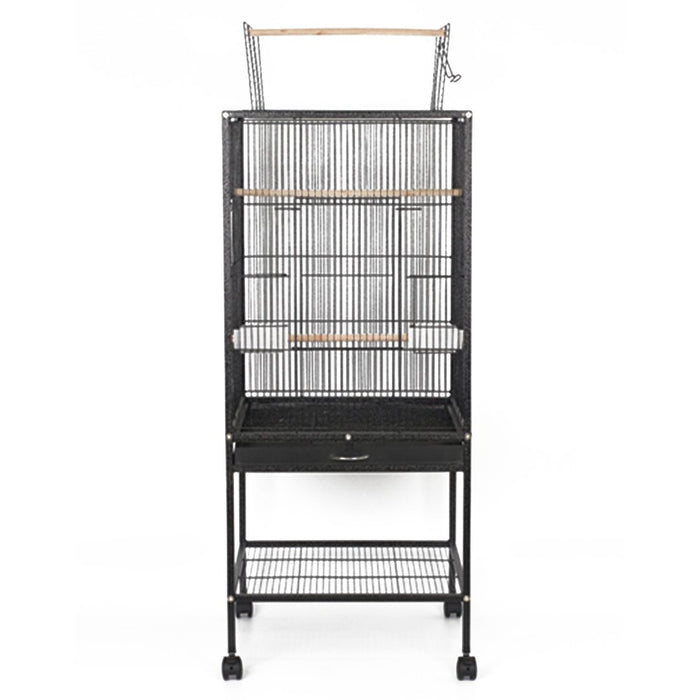 Wrought Iron 41" Bird Cage with Play Top and Rolling Stand Black - New York Bird Supply