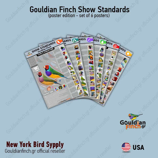 Gouldian Finch SHOW STANDARDS - basic elements set 6 posters - New York Bird Supply