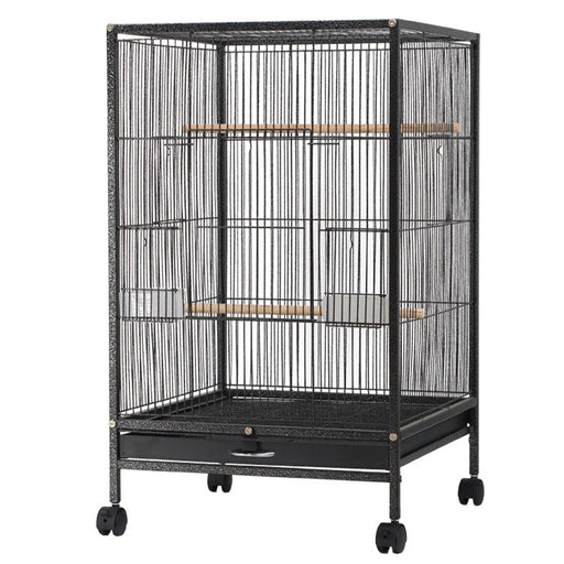 Wrought Iron 30"/37" Bird Cage with Play Top and Rolling Stand Black - New York Bird Supply