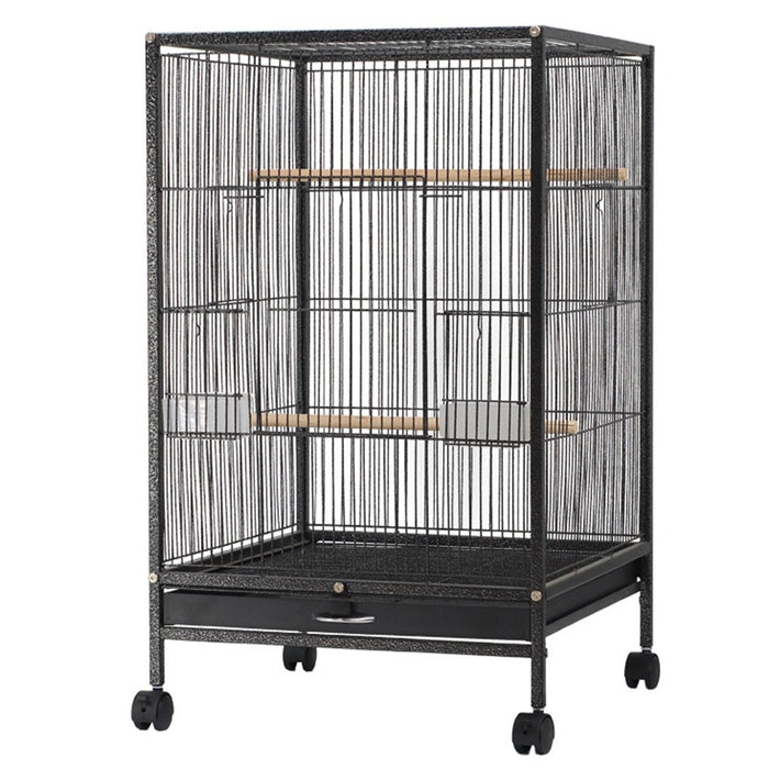 Wrought Iron 30"/37" Bird Cage with Play Top and Rolling Stand Black - New York Bird Supply