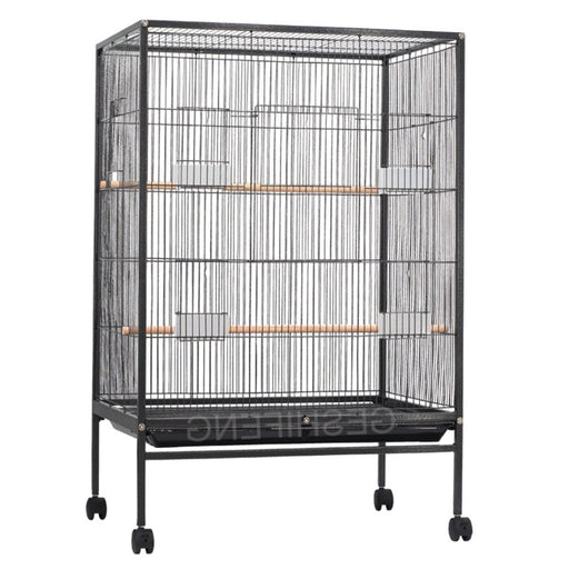 Wrought Iron 30"/37" Bird Cage with Play Top and Rolling Stand Black - New York Bird Supply