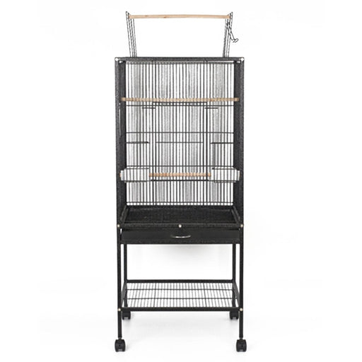 Wrought Iron 41" Bird Cage with Play Top and Rolling Stand Black - New York Bird Supply