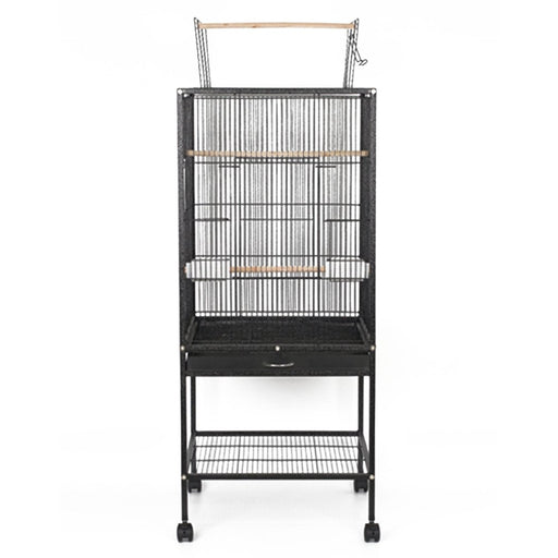 Wrought Iron 41" Bird Cage with Play Top and Rolling Stand Black - New York Bird Supply