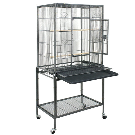 Wrought Iron 52" Bird Cage with Play Top and Rolling Stand Black - New York Bird Supply
