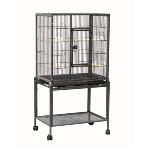 Wrought Iron 52" Bird Cage with Play Top and Rolling Stand Black - New York Bird Supply