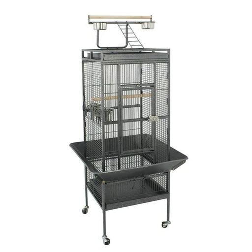 Wrought Iron 59" Bird Cage with Play Top and Rolling Stand Black - New York Bird Supply