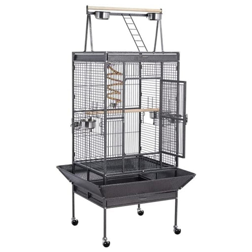 Wrought Iron 59" Bird Cage with Play Top and Rolling Stand Black - New York Bird Supply
