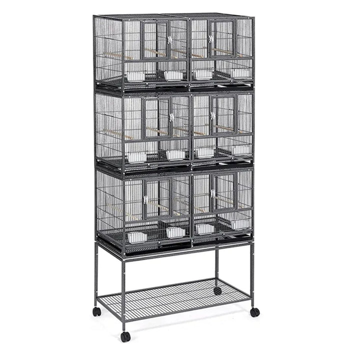 Wrought Iron 82" Bird Cage with Play Top and Rolling Stand Black - New York Bird Supply